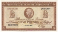 Provincial Bank Of Ireland Ltd 5 Pounds,  5. 7.1961
